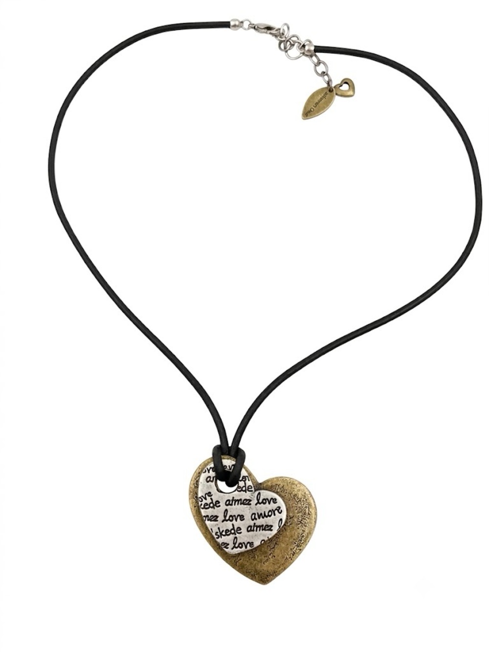 Coldwater Creek Two Tone Double Heart Inspirational Pendant Cord Necklace